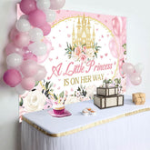 Aperturee - Aperturee Floral Pink Balloons Castle Baby Shower Backdrop